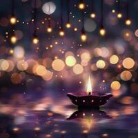 Floating Diya Amidst Glowing Lights at Night photo