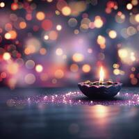 Floating Diya Amidst Glowing Lights at Night photo