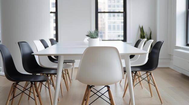 Modern Office Workspace With Succulent Plants on White Table photo