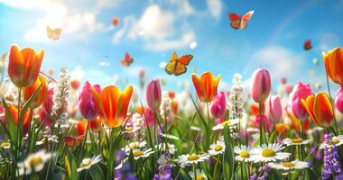 Field of Flowers and Butterflies photo