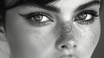Woman With Freckles in Black and White photo