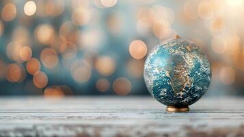 Decorative Globe on Table With Blurred Background Lights photo