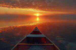 Red Canoe on Lake photo