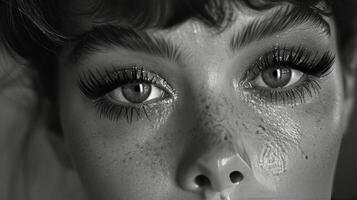 Woman With Freckles in Black and White photo