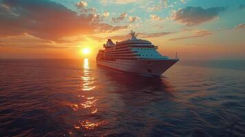 Cruise Ship Sailing in Ocean at Sunset photo