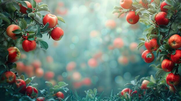 Cluster of Apples Hanging From Tree Branches photo