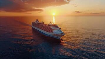 Cruise Ship Sailing in the Ocean at Sunset photo