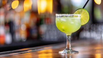 Refreshing Lime Mojito Served Outdoors In Sunlight photo