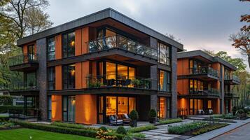 Modern Apartment Building With Numerous Windows and Balconies photo