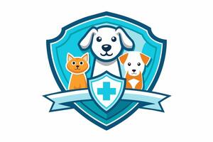 Pet Health Shield Logo with Dog and Cat vector