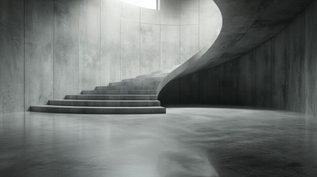 Modern Minimalist Room With Circular Window and Light Rays at Sunset photo