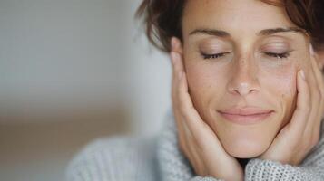Relaxed Woman Enjoying Peaceful Moment With Eyes Closed photo