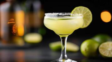 Refreshing Lime Mojito Served Outdoors In Sunlight photo