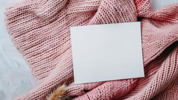 Cozy Knitting Setup With Yarn and Blank Notebook on Soft Sweater in Autumn Setting photo