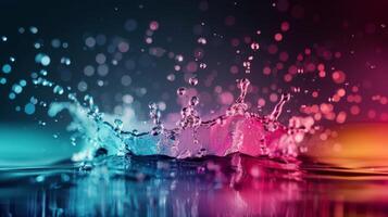 Colorful Water Splash Against a Gradient Background at Sunset photo