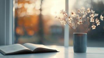 Cozy Morning With a Book and Tea by the Window in Autumn photo