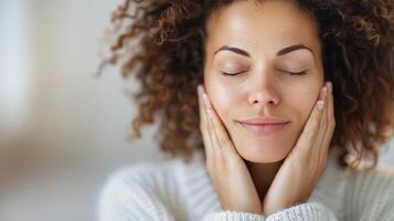 Relaxed Woman Enjoying Peaceful Moment With Eyes Closed photo