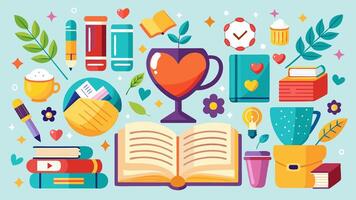 Many types of books and objects are in the illustration vector