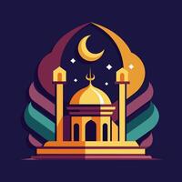 Golden Mosque with Crescent Moon and Stars vector