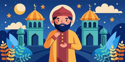 Man in Traditional Islamic Attire at Mosque vector
