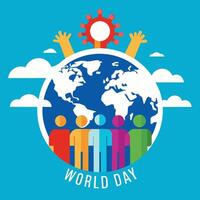 A diverse group celebrating World Day around a globe vector