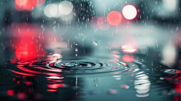 Ripples Created by Raindrops on Calm Water With Bokeh Background photo