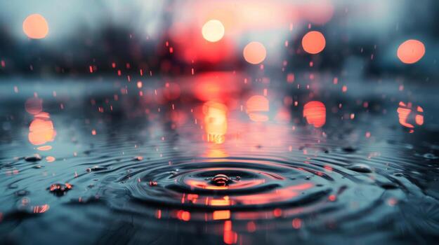 Ripples Created by Raindrops on Calm Water With Bokeh Background photo