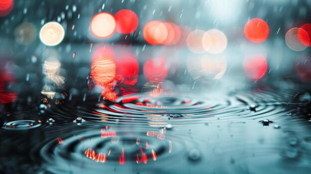 Ripples Created by Raindrops on Calm Water With Bokeh Background photo