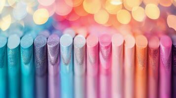 Colorful Glitter Markers Displayed Against a Bright, Blurred Background photo