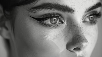 Woman With Freckles in Black and White photo