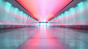 Vibrant Hallway With Colorful Reflections in a Modern Urban Setting photo