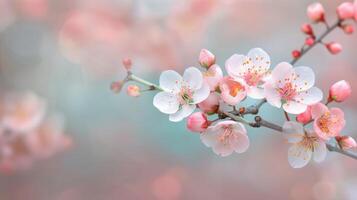Beautiful Pink Blossoms on a Branch in Springtime photo