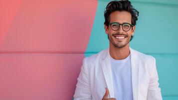 Person Giving Thumbs Up In Office Setting During Daytime photo