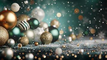 Festive Ornaments and Glittering Decorations on a Table During Christmas Season photo