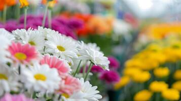 Pink Daisies Blooming in Greenhouse During Spring Season photo