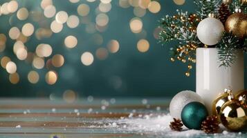 Festive Ornaments and Glittering Decorations on a Table During Christmas Season photo