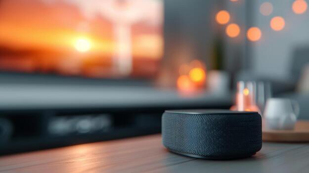 Close-Up of a Speaker With Colorful Bokeh Lights in a Music Studio photo