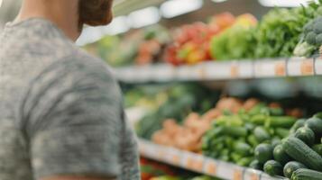 Man Selecting Fresh Vegetables at Grocery Store Aisle in Daylight photo
