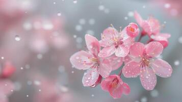 Beautiful Pink Blossoms on a Branch in Springtime photo