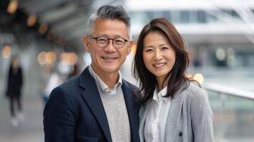 Young Couple Smiling Together in Cozy Indoor Setting During Daytime photo