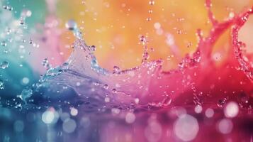 Colorful Water Splash Against a Gradient Background at Sunset photo