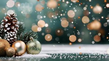 Festive Ornaments and Glittering Decorations on a Table During Christmas Season photo