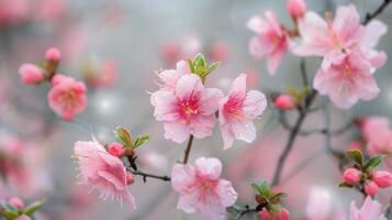 Beautiful Pink Blossoms on a Branch in Springtime photo