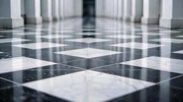 Black And White Checkerboard Floor Pattern In A Historic Building Corridor photo