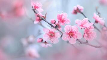 Beautiful Pink Blossoms on a Branch in Springtime photo