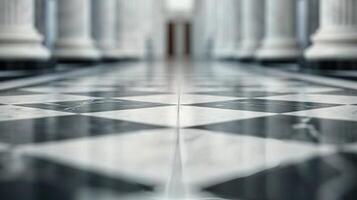 Black And White Checkerboard Floor Pattern In A Historic Building Corridor photo