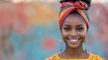 Smiling Woman With Headscarf at Beach During Sunset photo