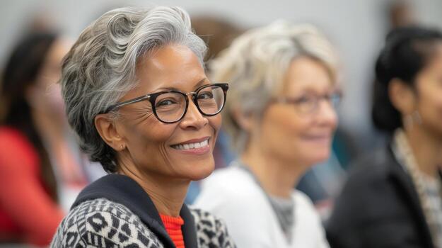 Smiling Attendees in a Workshop Setting During Daylight Hours photo