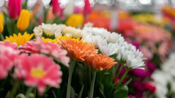 Pink Daisies Blooming in Greenhouse During Spring Season photo