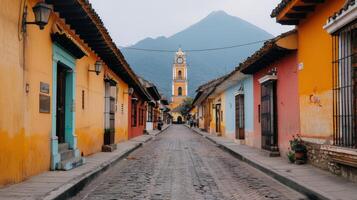 Colorful Cobblestone Street in Oaxaca, Mexico After Rain photo